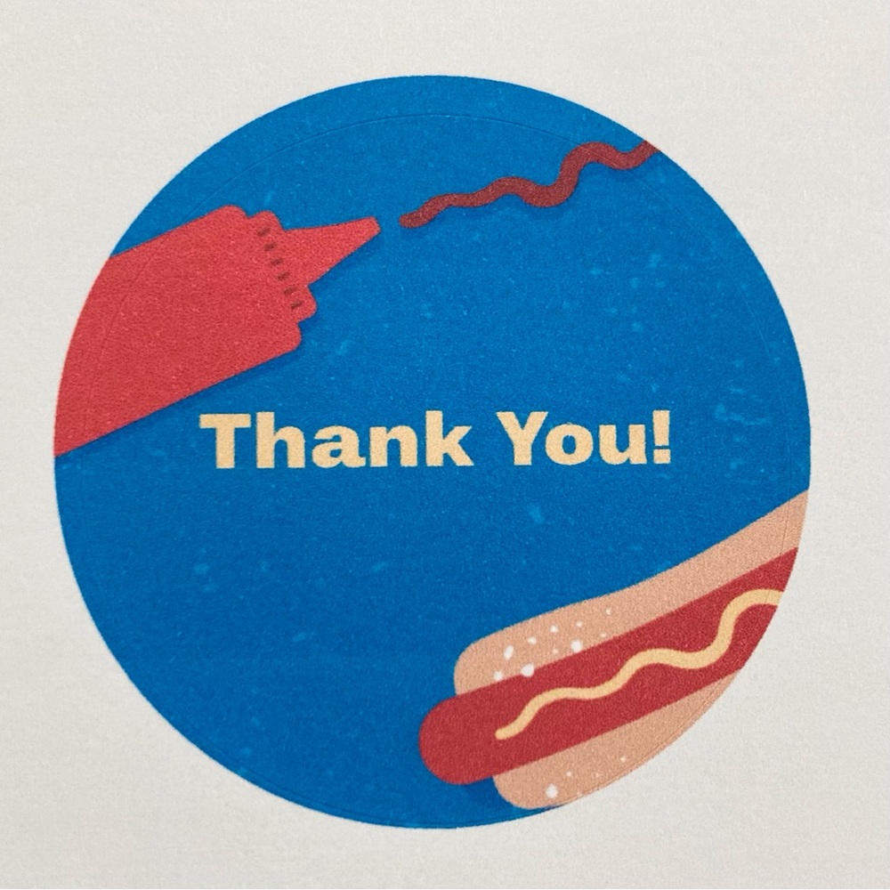 48 Thank You 2in Round Matte Stickers — Hot Dog Design